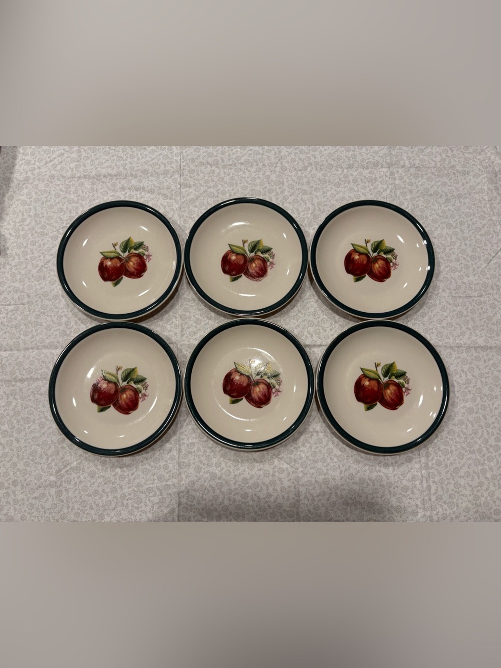 Vintage Casuals by China Pearl Apples Small Plates Set of 6 Green Rim Desserts
